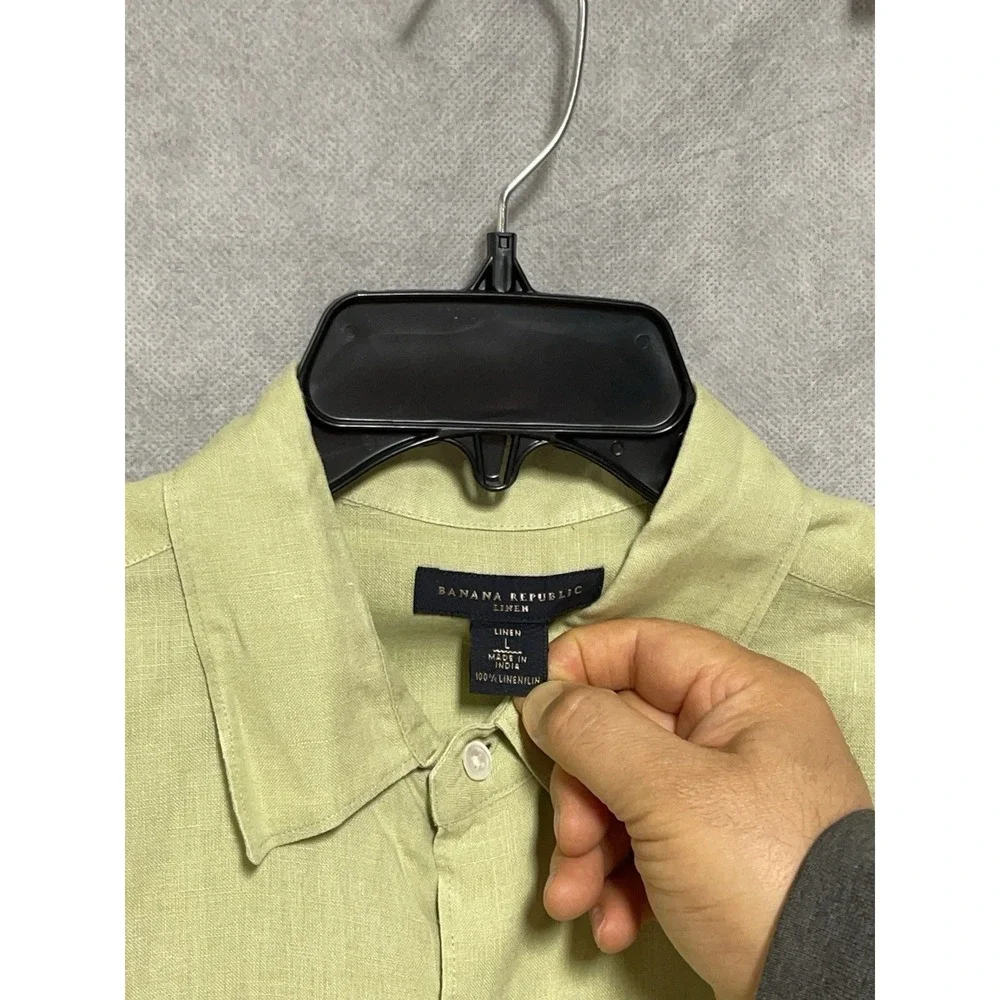 Banana Republic Shirt Men L Mint Linen Button Up Vacation Casual Academia Preppy